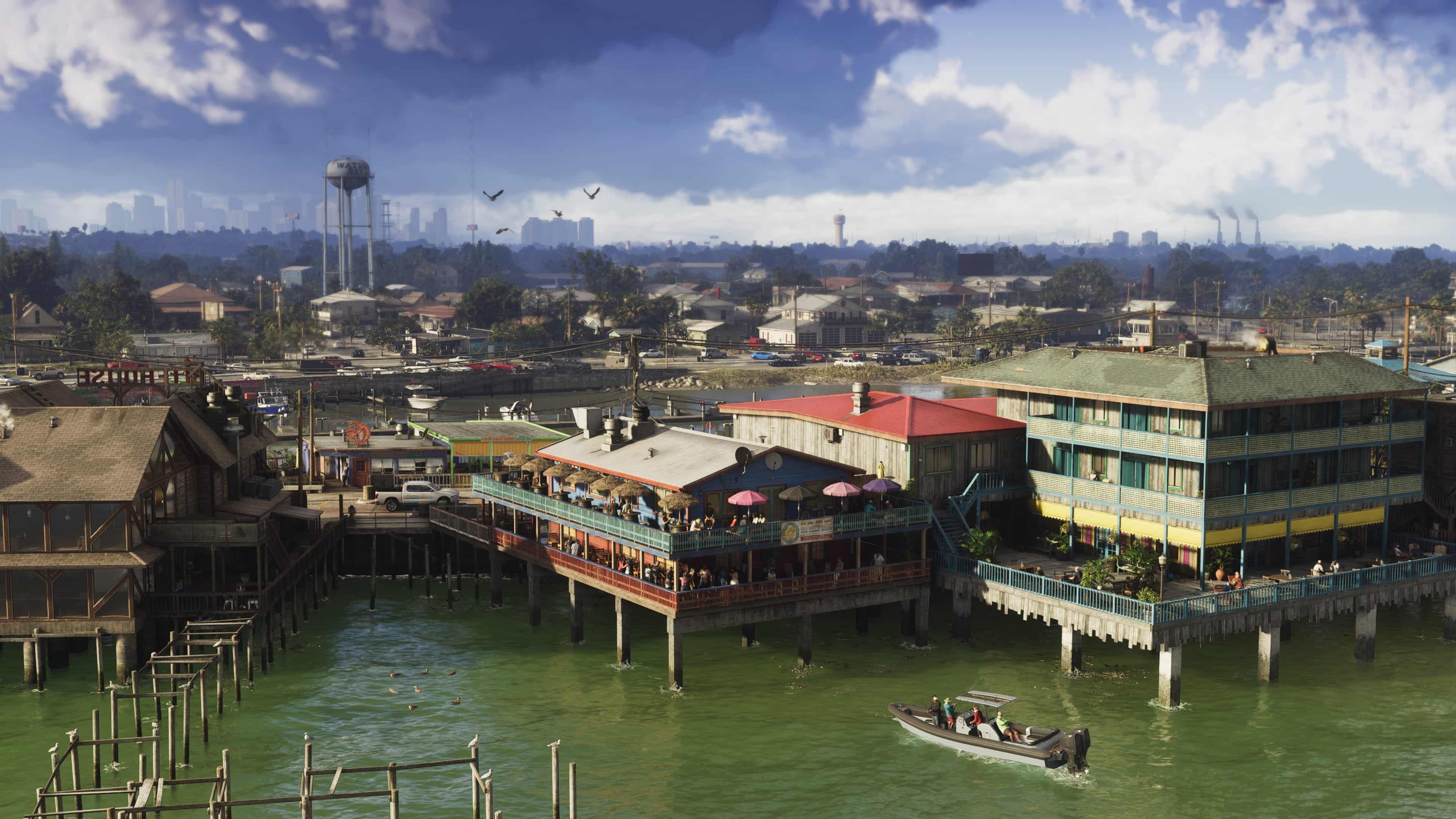 Stilt-house waterfront over the green Grassrivers — Grassrivers, GTA 6 Wetlands