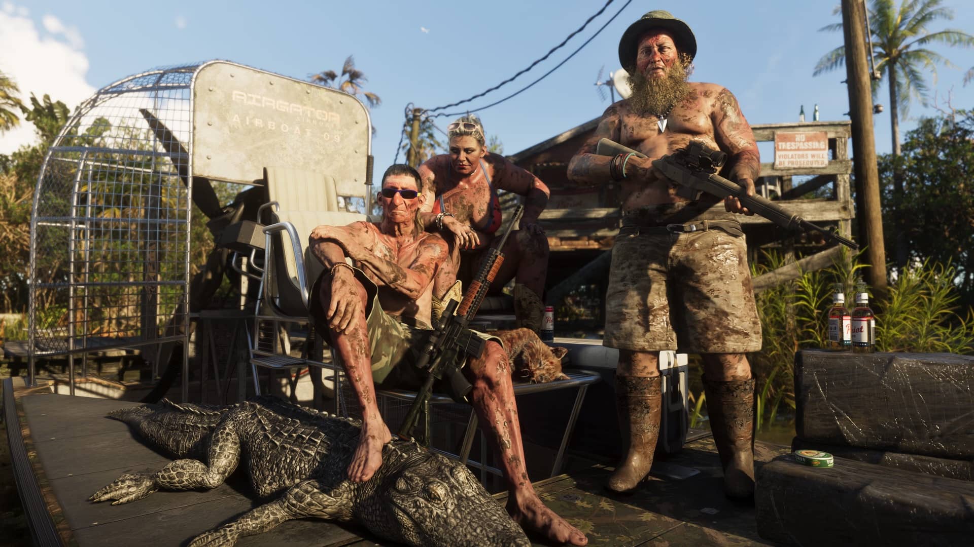 Gator hunters on a Grassrivers airboat dock — Grassrivers, GTA 6 Wetlands