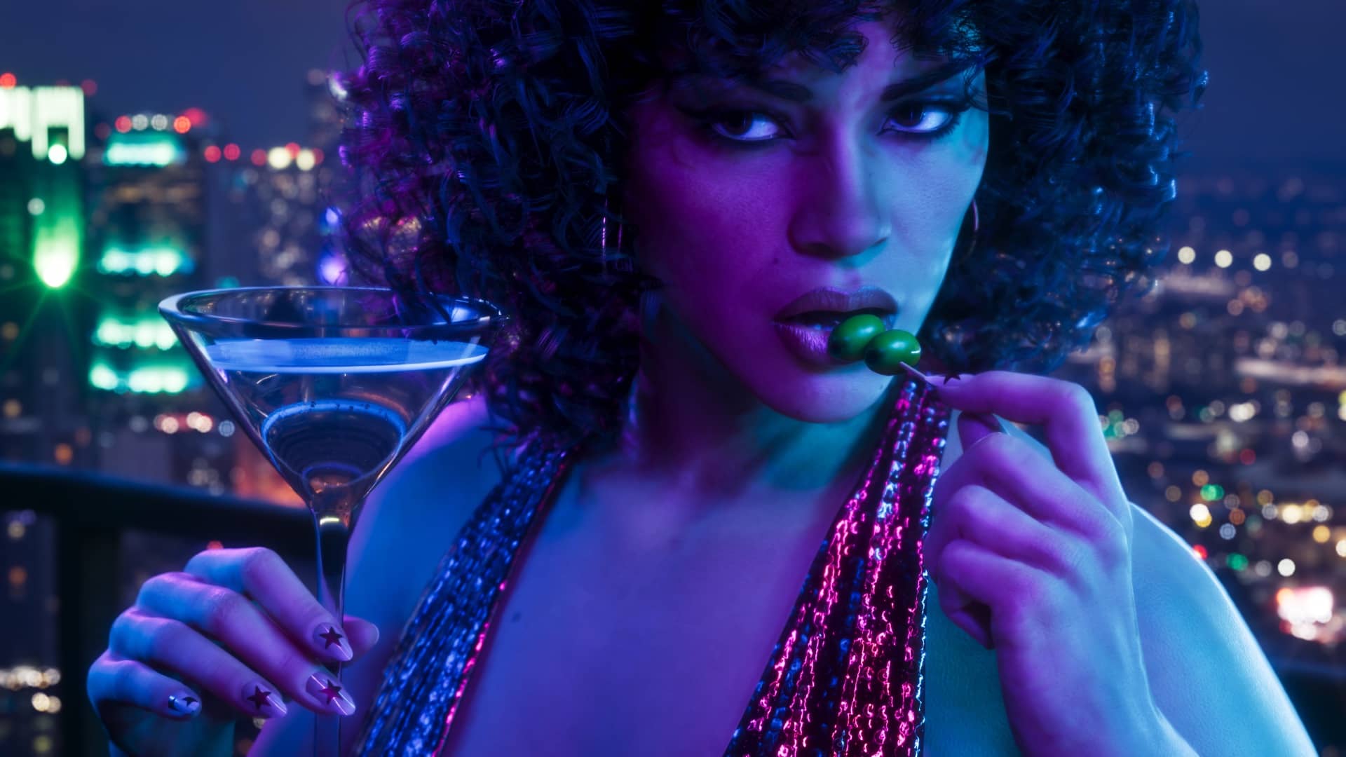 Lucia's red sequin mini dress with curls, a GTA VI Vintage Vice City pre-order bonus outfit.