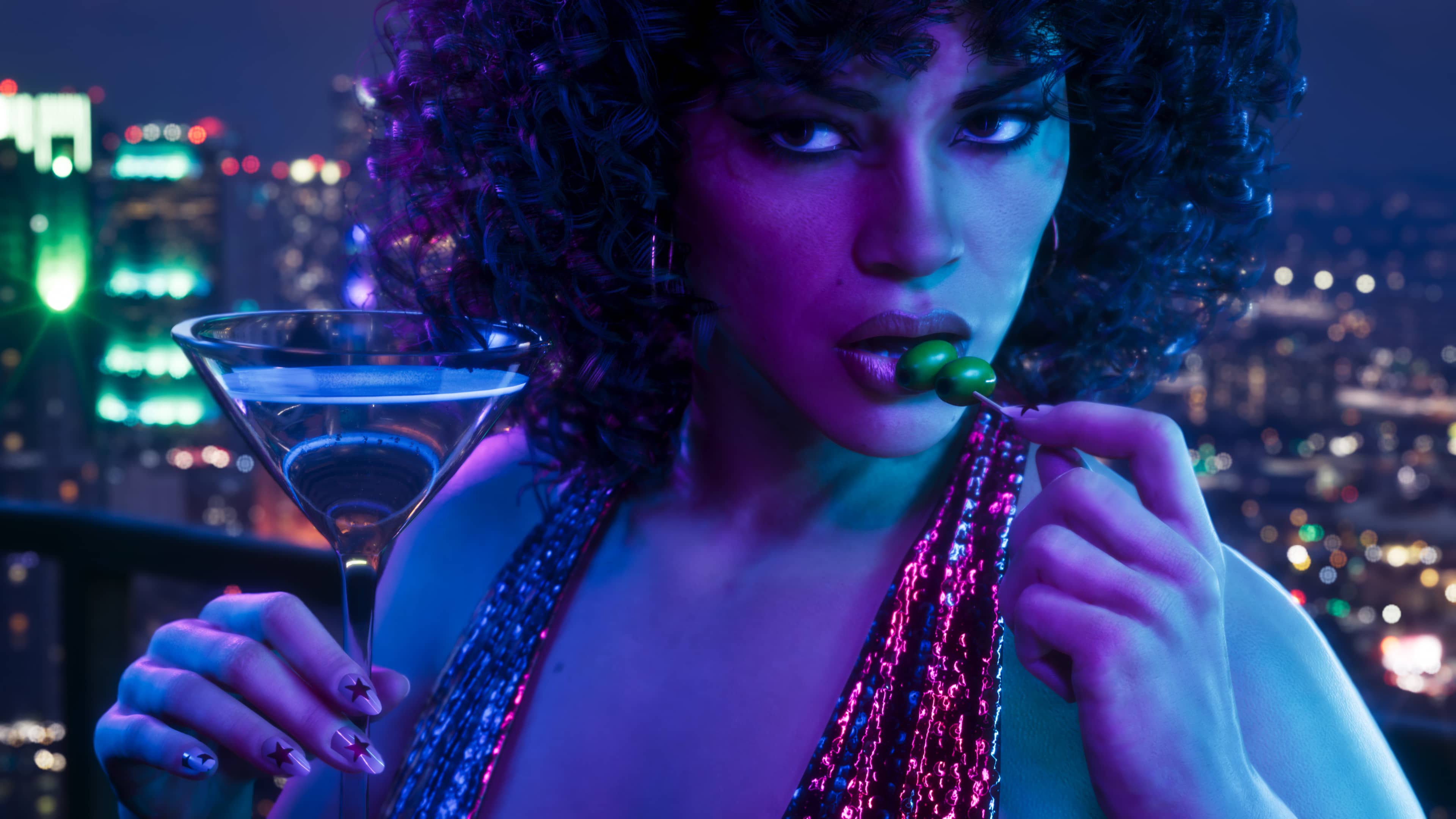 Lucia's red sequin mini dress with curls, a GTA VI Vintage Vice City pre-order bonus outfit.