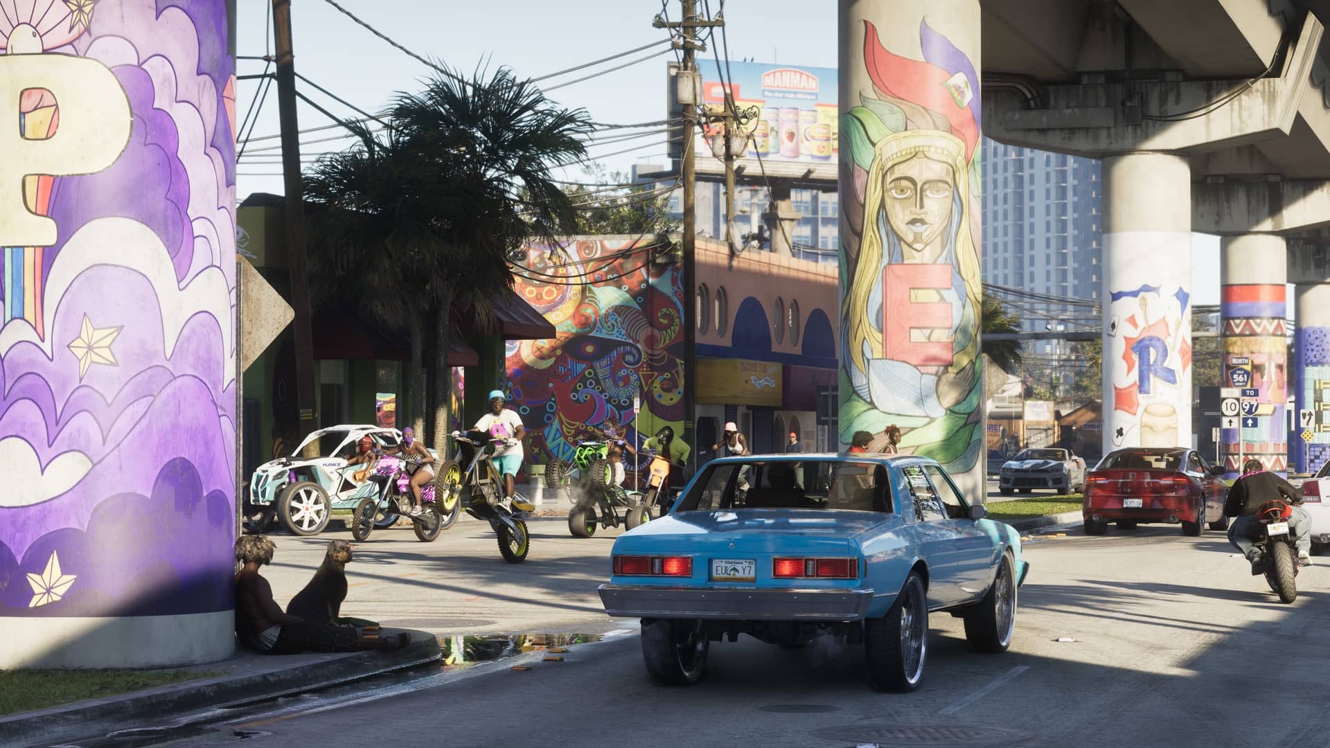 Little Cuba sokağı üzerinde boyalı üst geçit sütunları — Vice City, GTA 6 Neon metropol