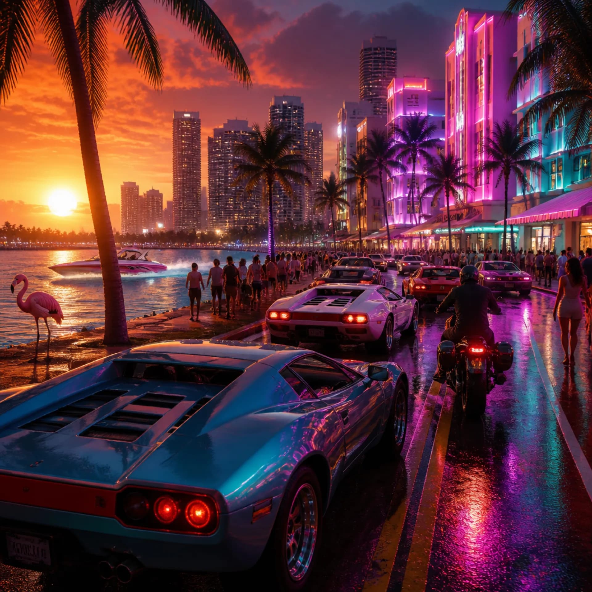 Images du trailer de GTA 6 montrant les rues au néon de Vice City — les fans débattent si le jeu final atteindra la densité et le détail du trailer.