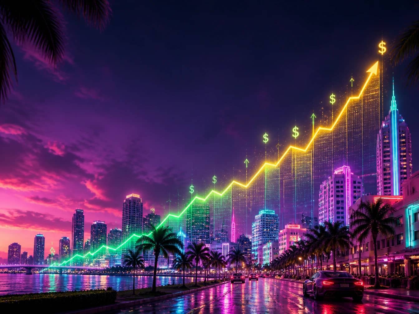 GTA 6 key art overlaid with a rising sales chart, illustrating analyst firm Newzoo's record-breaking pre-order and launch-week revenue forecast.