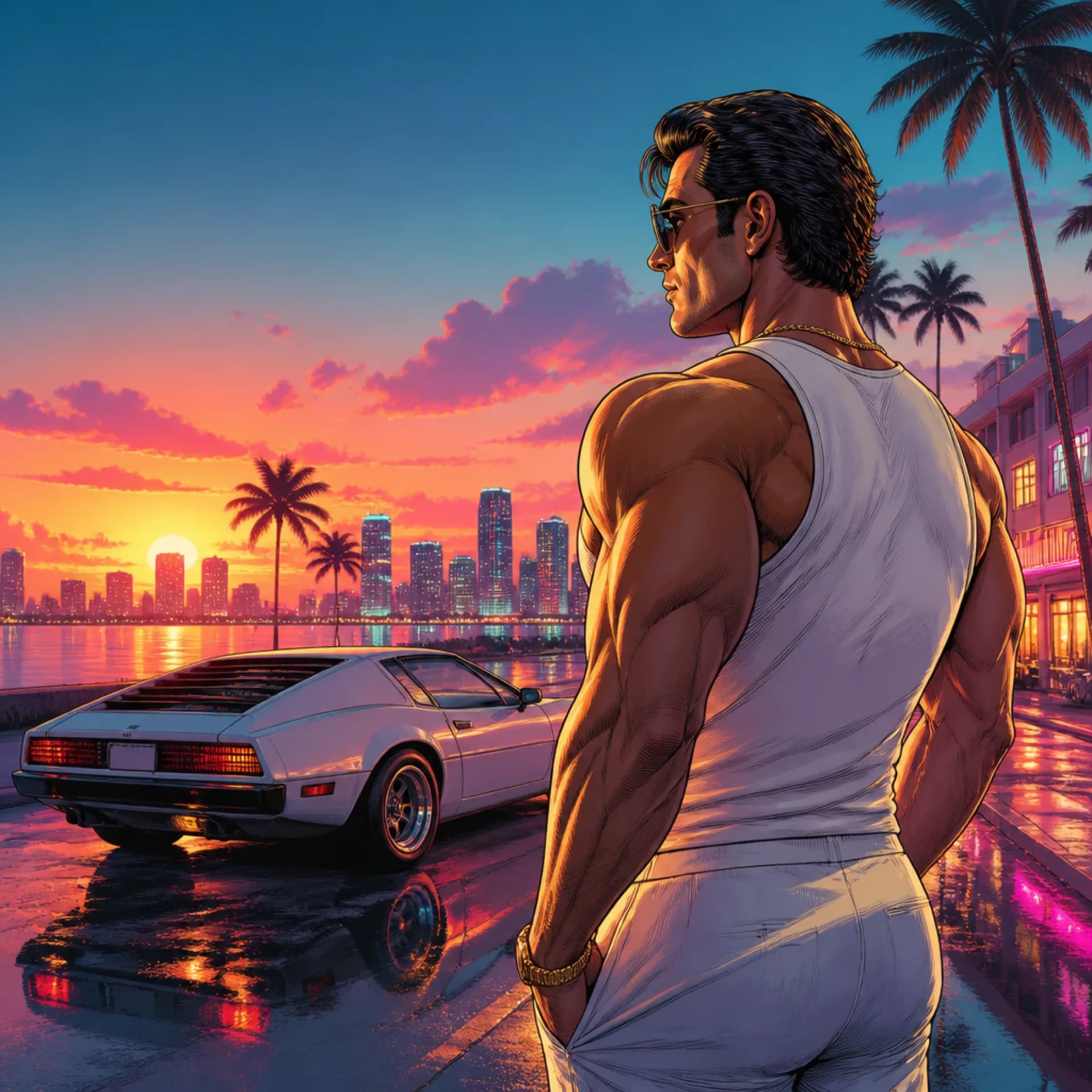 Jason from GTA 6 in a Vice City trailer still, the kind of shot fans are dissecting while they wait for Trailer 3.