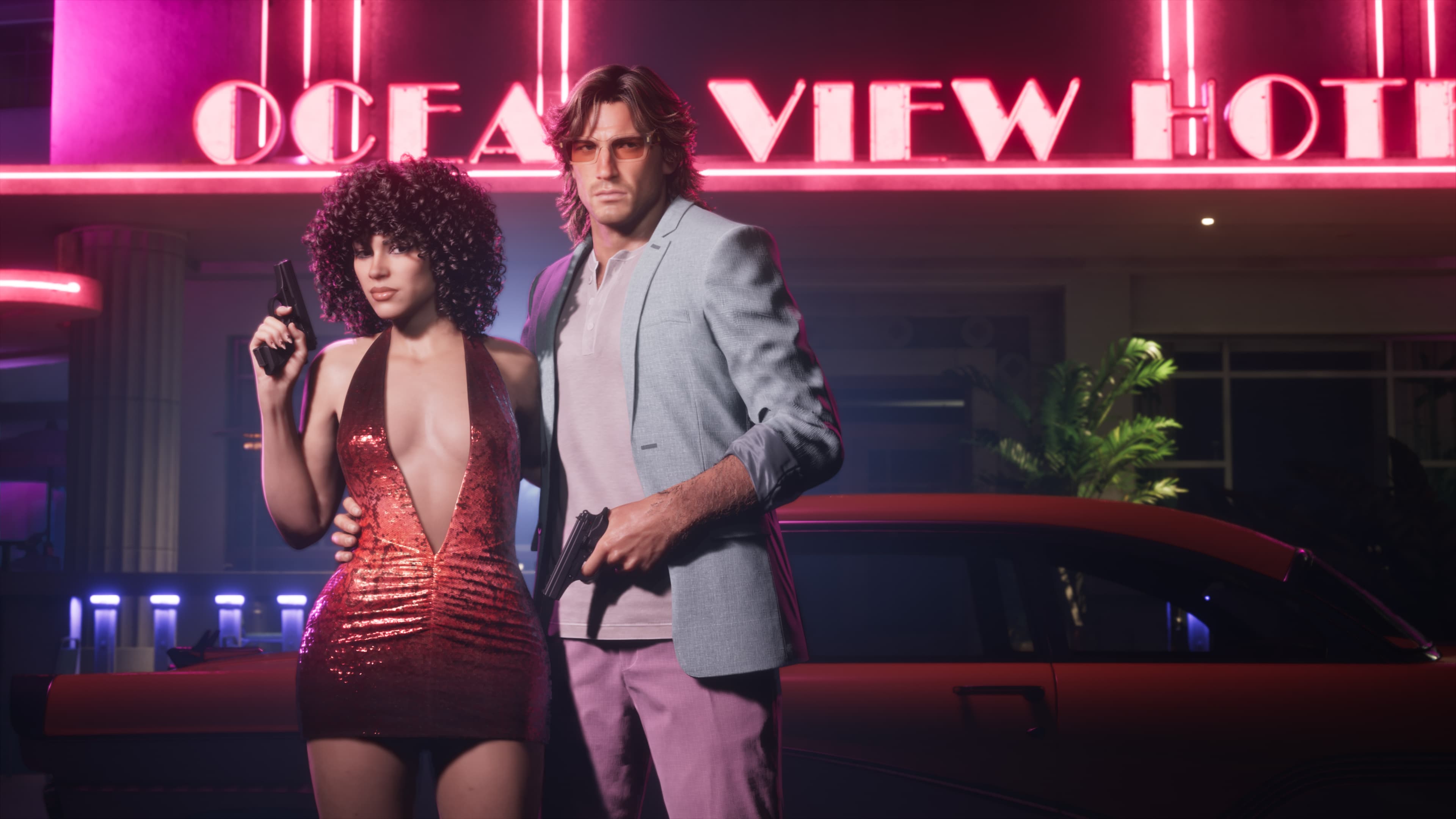 Itens do Pacote Vintage Vice City de GTA 6 — o Vapid Stanier '55, roupas retrô e o padrão de arma Vercetti